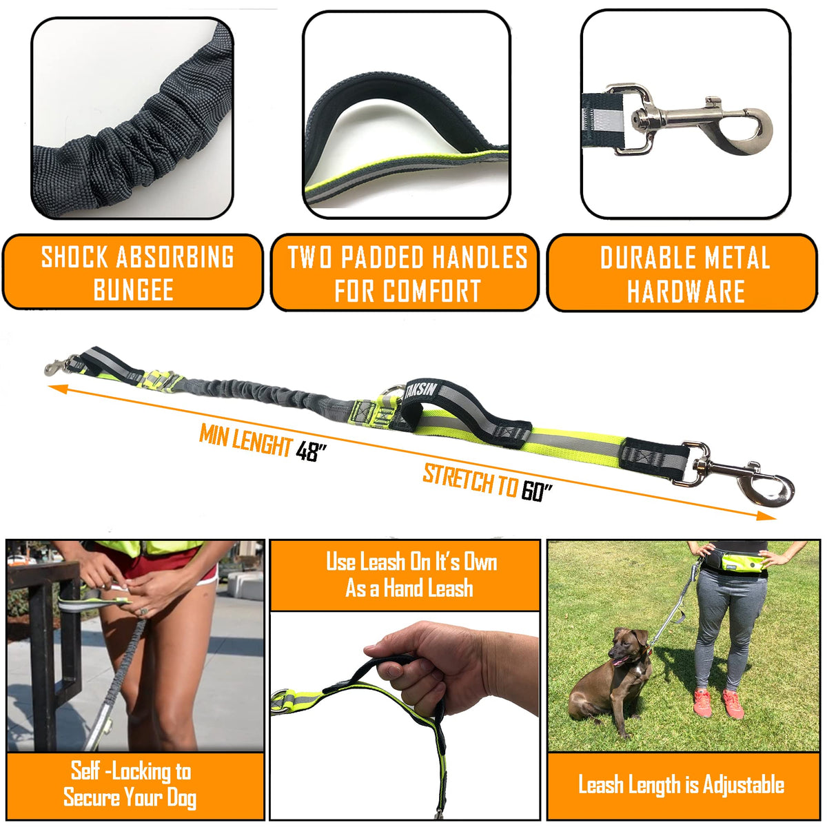 Hands Free Dog Leash with Reflective Bungee, Treat Holder, Poop Bag Dispenser A8044