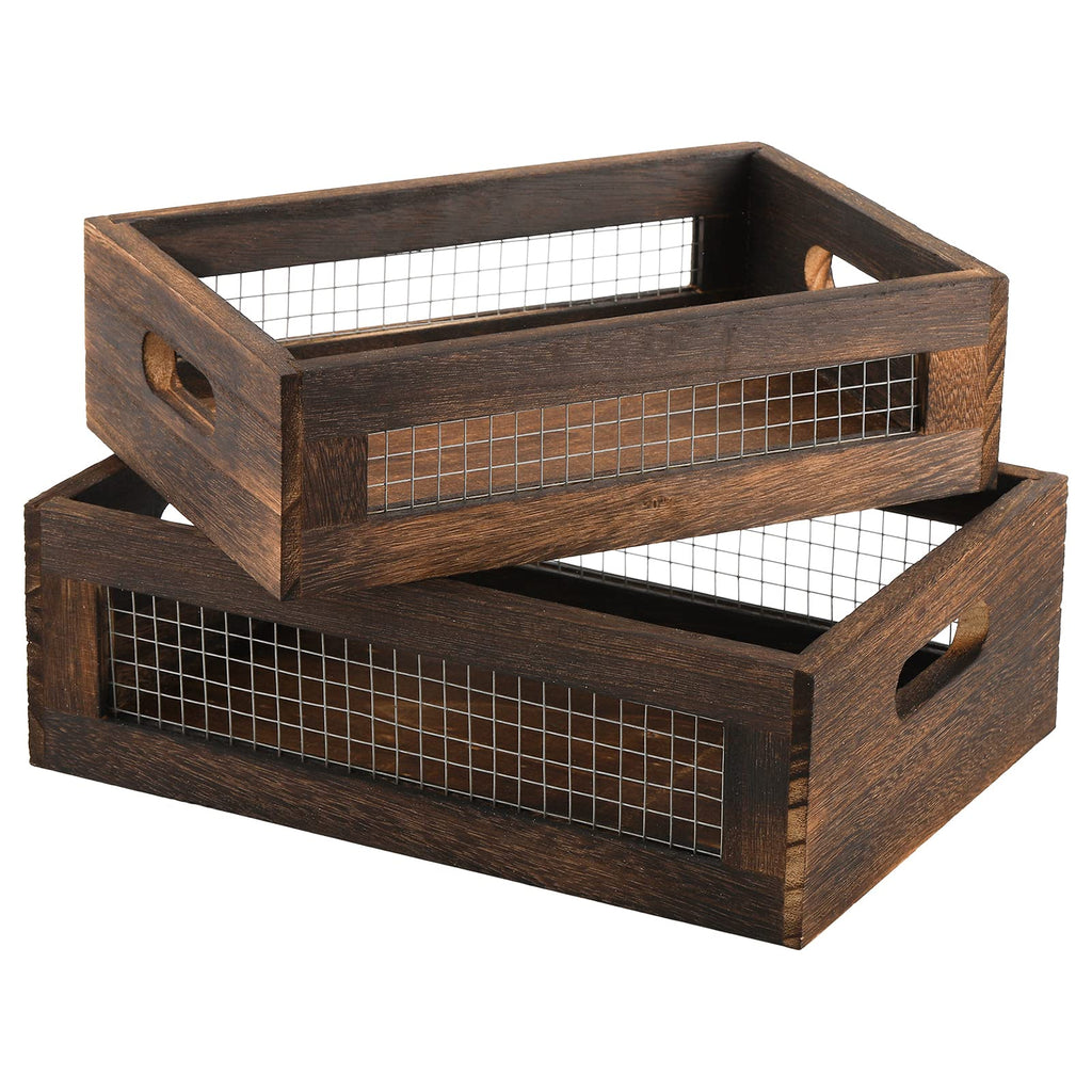 Set of 2 Rustic Wooden Nesting Boxes with Handle O675