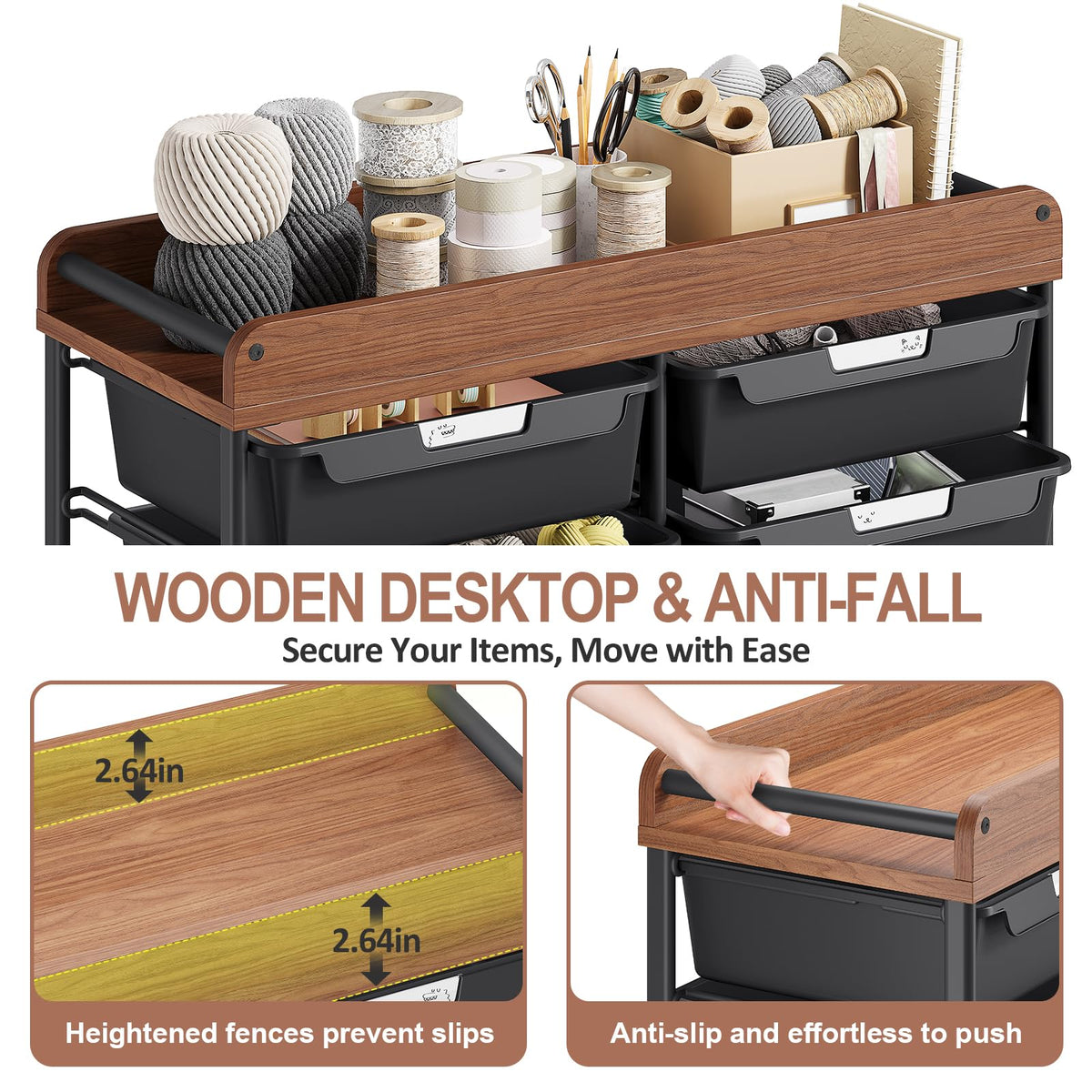 10 Drawer Rolling Storage Cart with Wooden Tabletop I299772