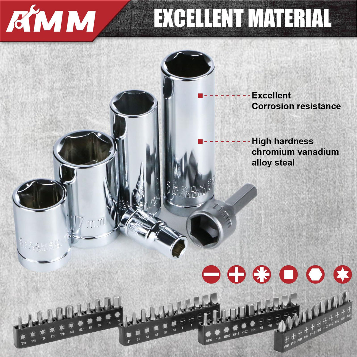 1/4 in, 3/8 in and 1/2 in Drive 202 Piece Mechanics Tool Set T909