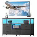 Black 5 Fabric Drawer Dresser TV Stand with LED Lights D315478
