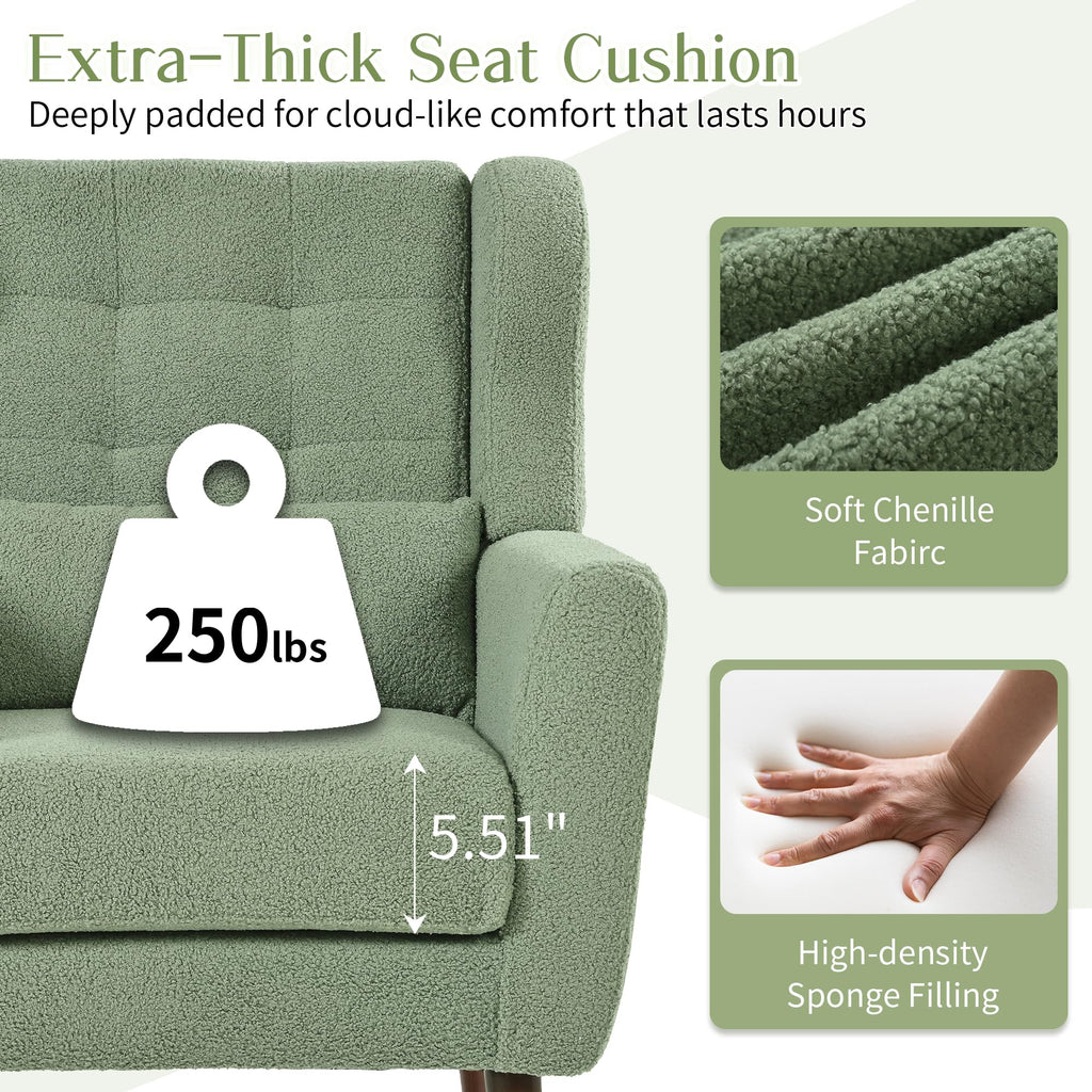 Green Teddy Upholstered Armchair Set of 2 with Lumbar Pillow E5506