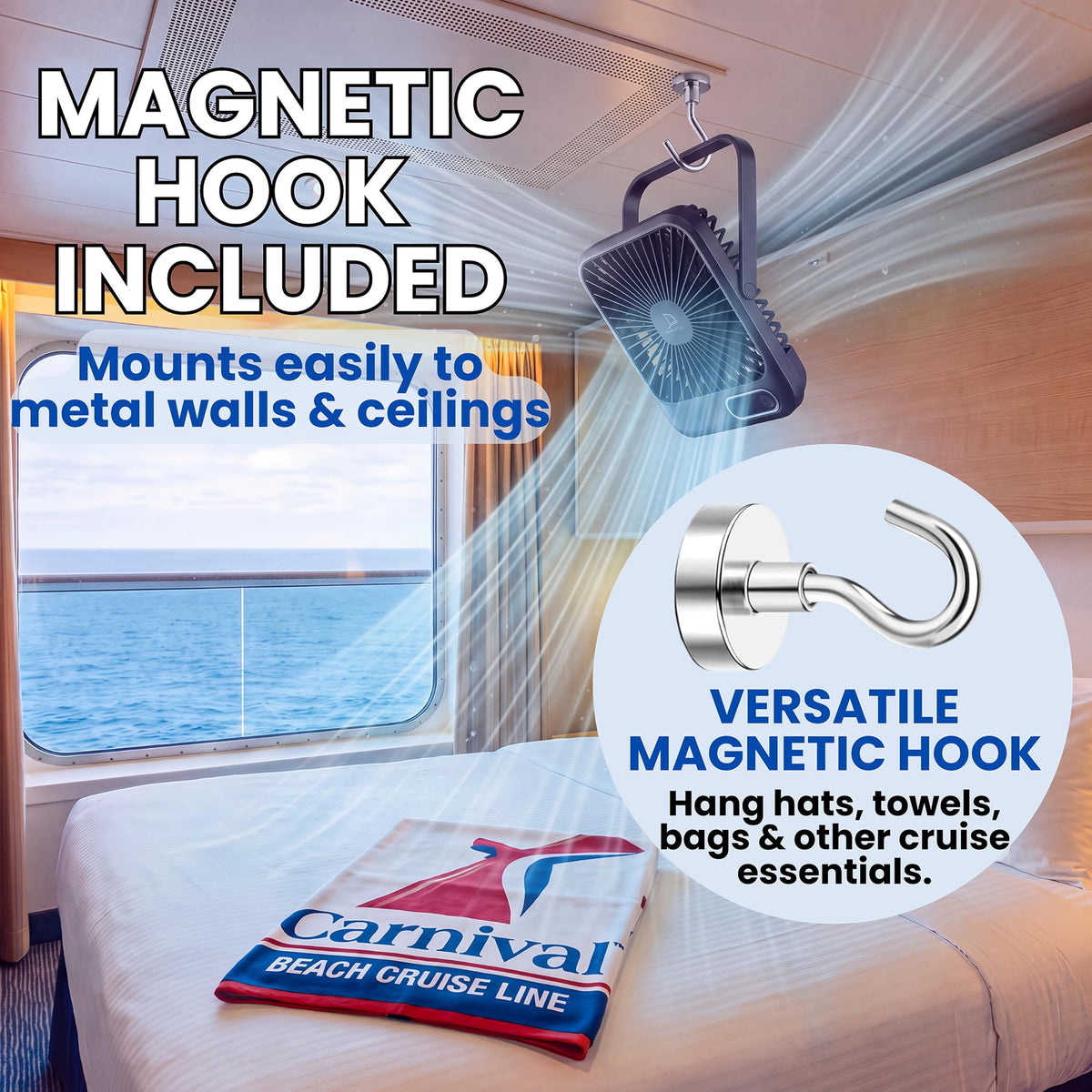 Portable USB Rechargeable Fan with Magnetic Hook L695