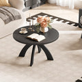 31.5" Round Wood Coffee Table with Cross Legs, Black L60212