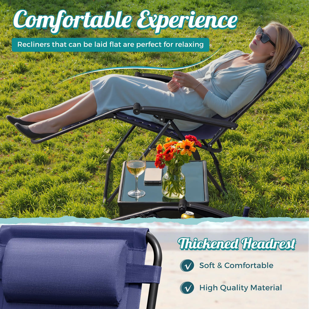 Zero Gravity Chair with Cup Holder Pillows Set of 2 Blue A739
