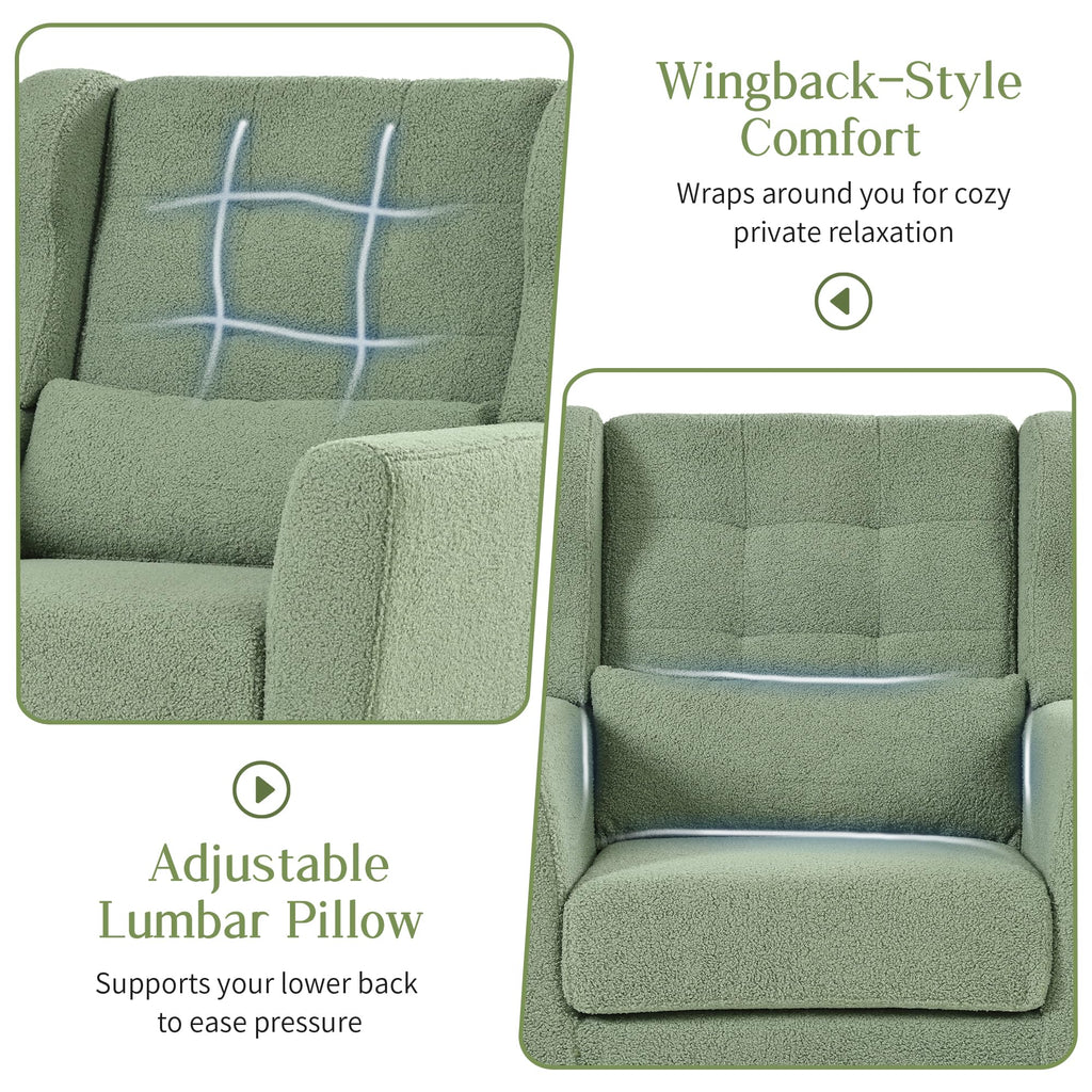 Green Teddy Upholstered Armchair Set of 2 with Lumbar Pillow E5506