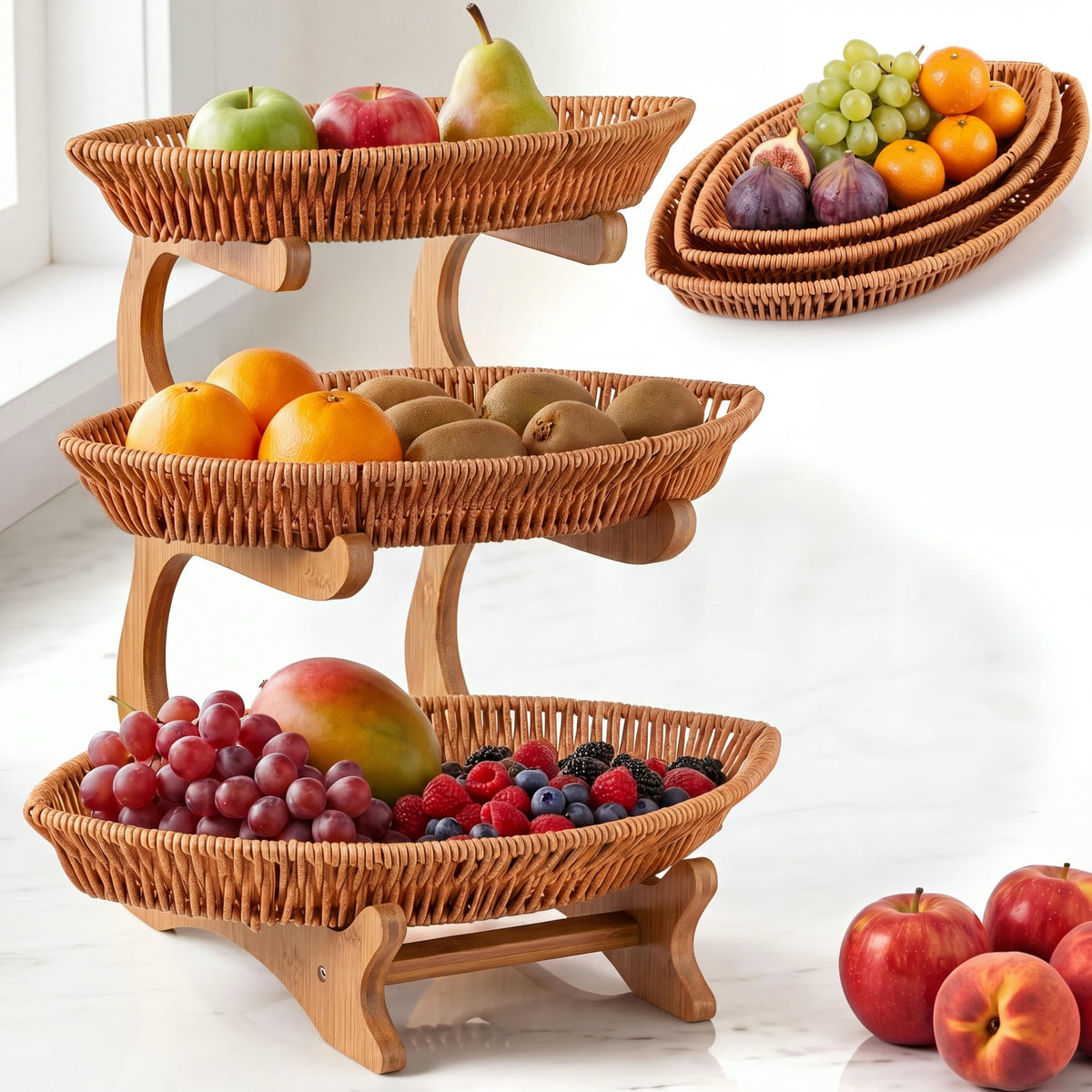 3 Tier Rattan Fruit Basket W2397