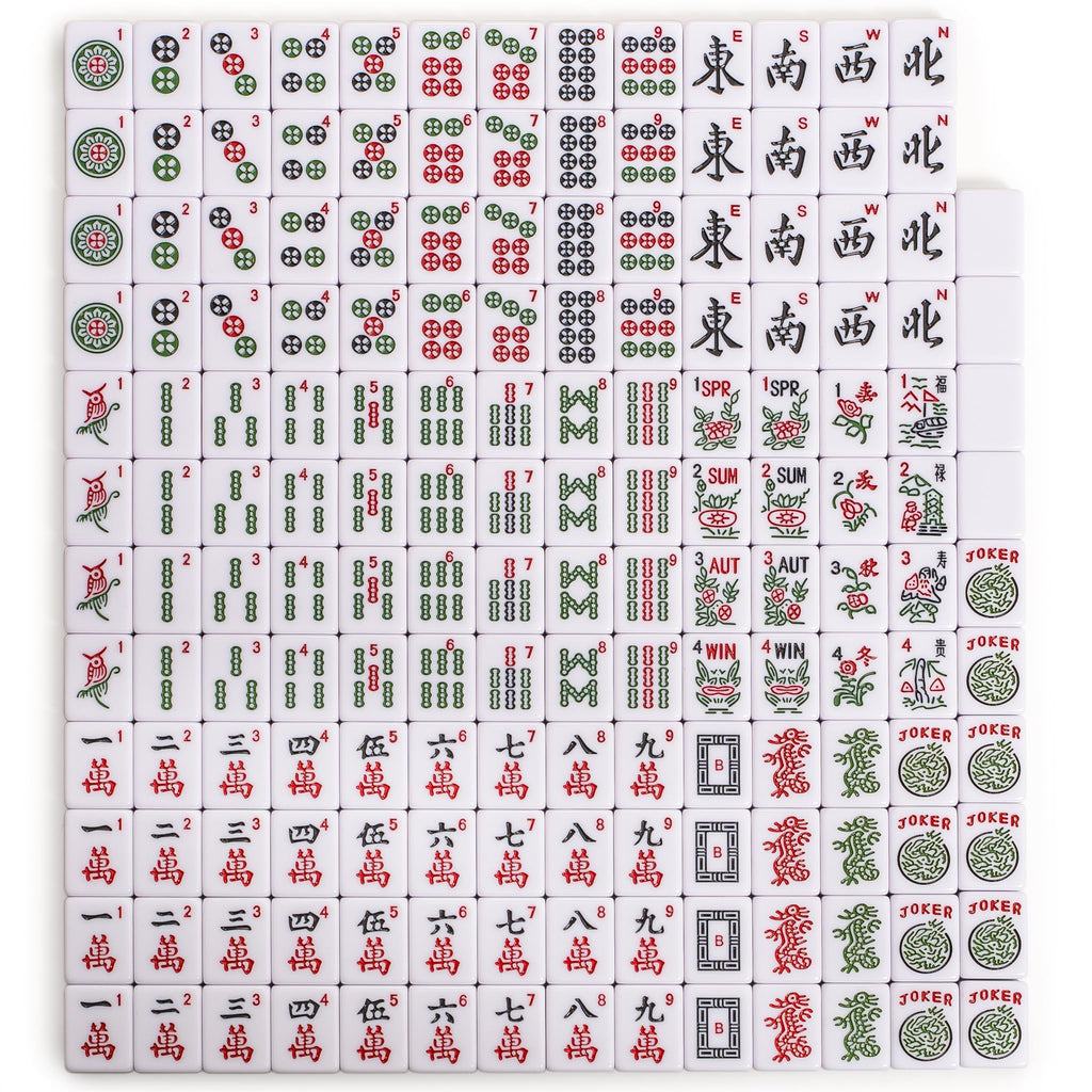 166 Tiles Mahjong Set with Wooden Racks & Pushers, Dice, and Soft Beige Case O9885