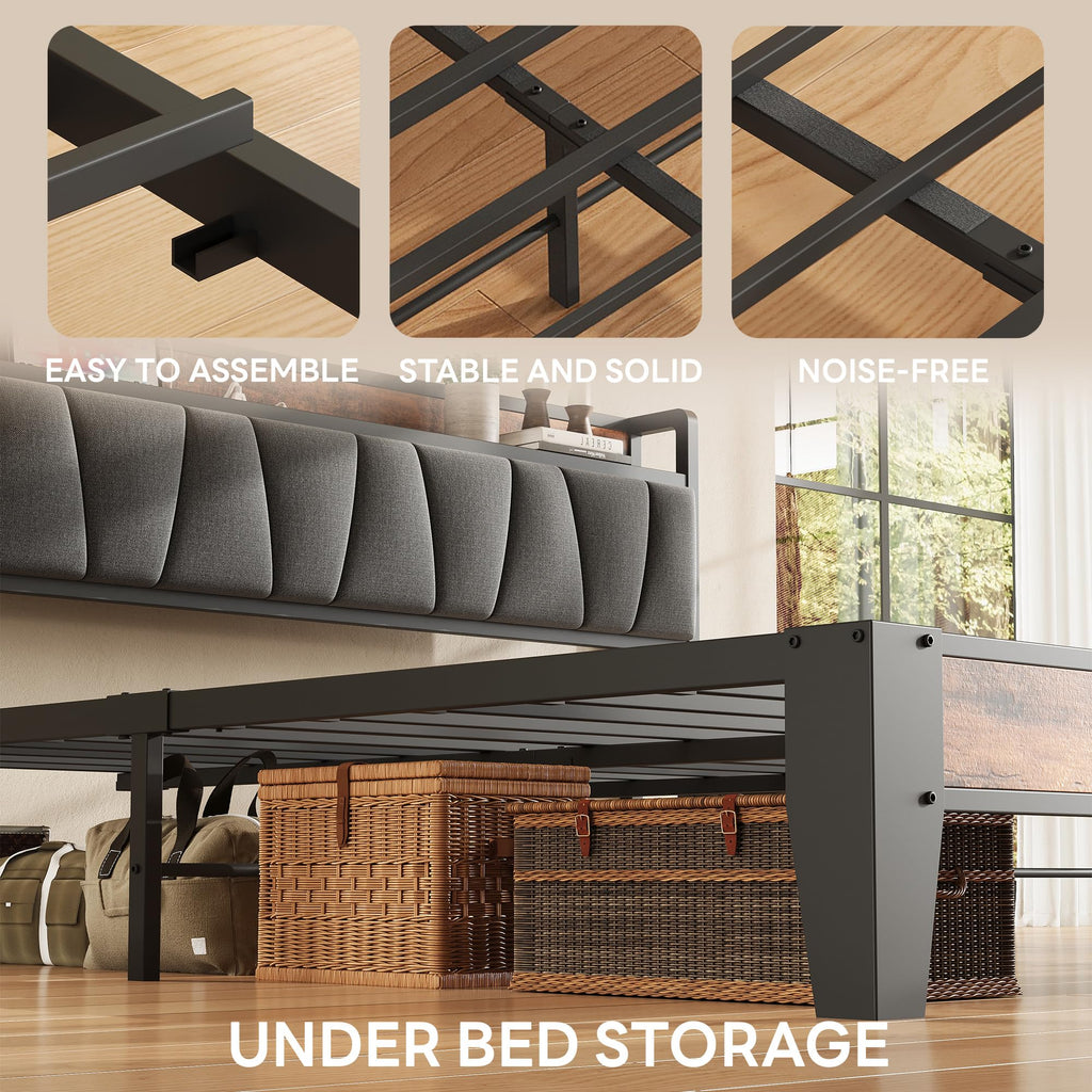 Queen Size Bed Frame with Storage Headboard and Charging Station F440066