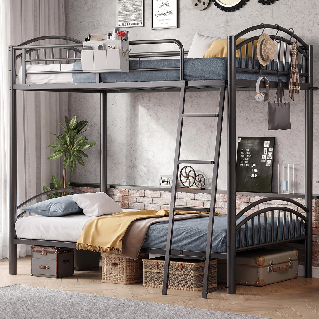 Twin Over Twin Metal Bunk Bed with Ladder Y1746