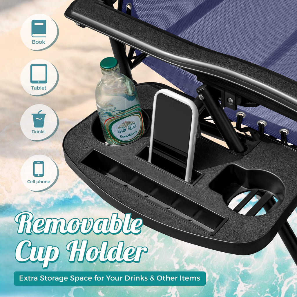 Zero Gravity Chair with Cup Holder Pillows Set of 2 Blue A739