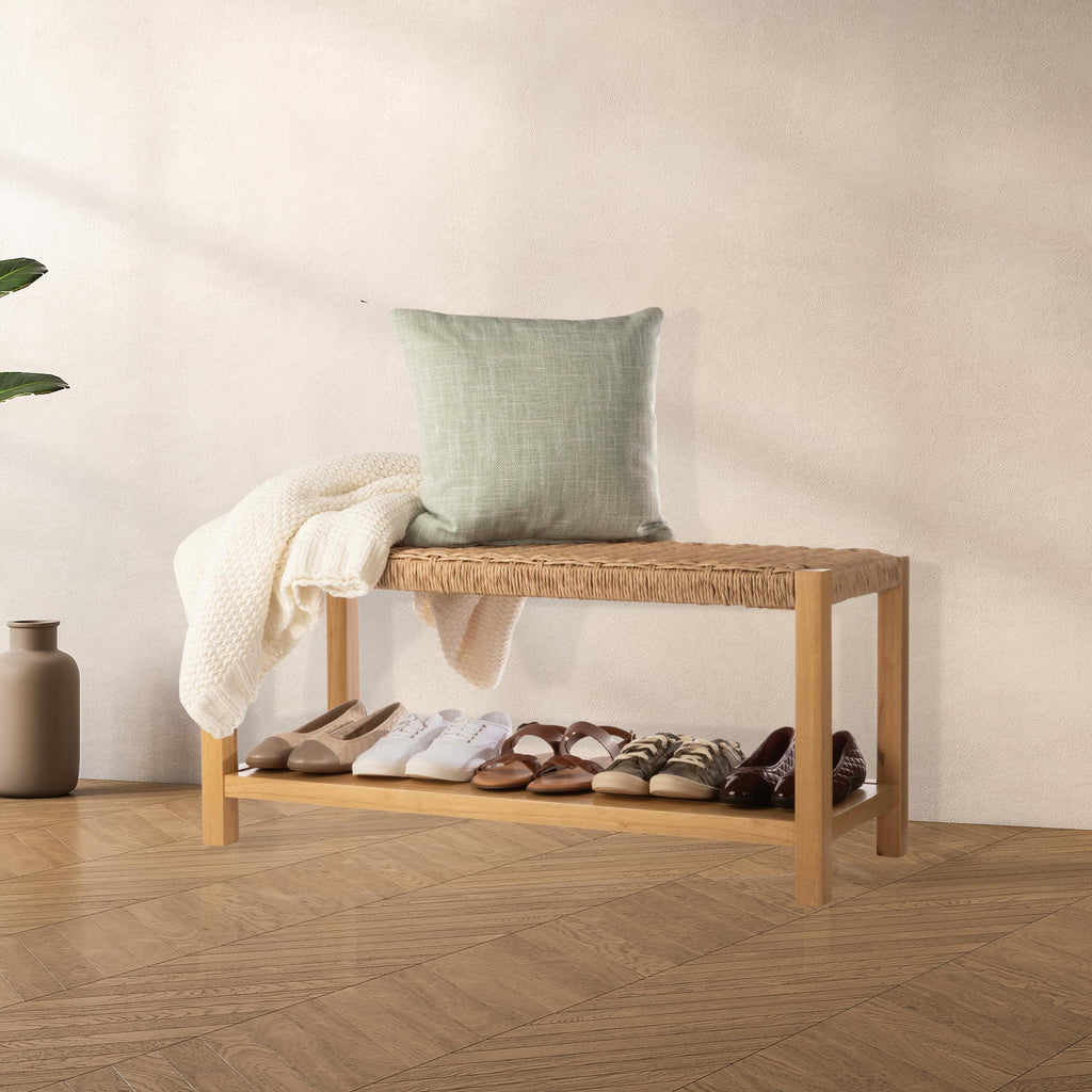 Solid Wood Entryway Bench with Shoe Storage V648798