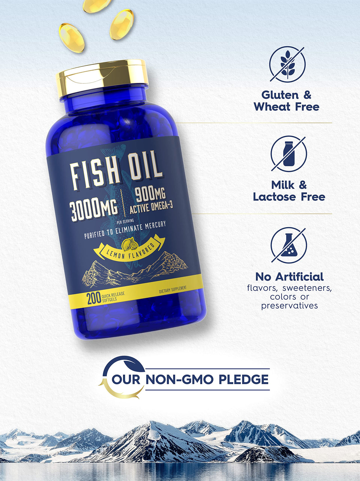 Fish Oil 3000mg 900mg Omega 3 200 Softgels Lemon Flavor K907306