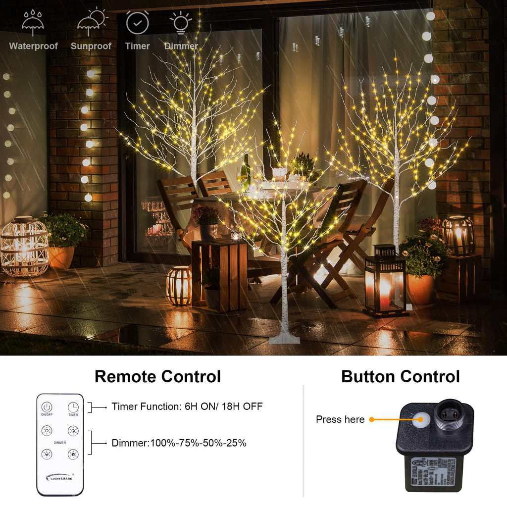 Lighted Birch Twig Tree with Fairy Lights, Pack of 3 Warm White T95904
